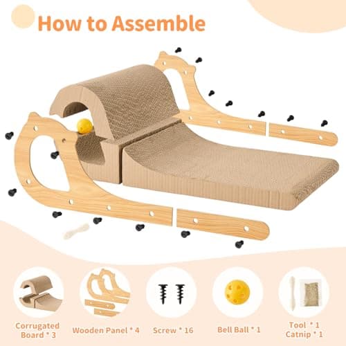 ZOMISIA Cat Scratcher Bed, 2 in 1 Cardboard Scratching Board for Indoor Cats, Scratch Couch Lounge with Bell Ball Toy for Double-Sided Usability view 6
