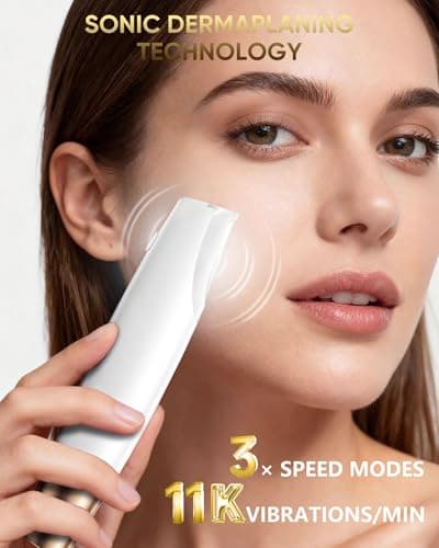 Sonic Dermaplane Razor for Women Face: Dermaplaning Tool with 8 Blades | Gentle Electric Peach Fuzz & Facial Hair Removal, Easy Glide, 3 Speeds, LED Light, Rechargeable for Home&Travel (Soft White) view 6