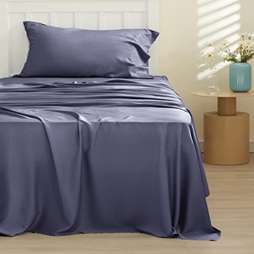 Bedsure Cooling Sheets Twin, Rayon Derived from Bamboo, PureWoven, Breathable & Soft, Deep Pocket Up to 16 Inches, Hotel Luxury Silky Bedding for Hot Sleepers, Dark Grey view 2