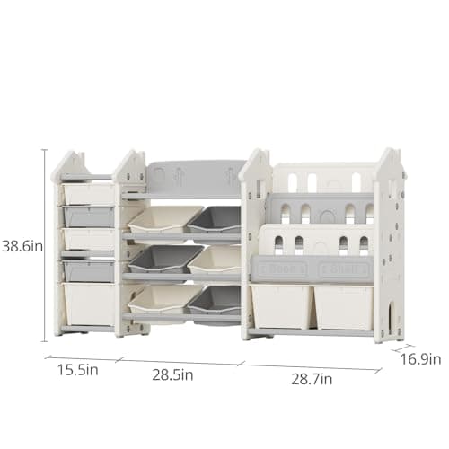 Deer COCO Montessori 3-in-1 Kids Toy Storage Organizer with Bookshelf, 72-Inch Wide Extra Large Toddler Shelf, 13 Bins, Anti-Tip Non-Toxic Plastic, for Living Room, Playroom, Daycare view 2