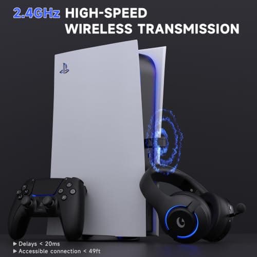 syndesmos Wireless PS5 Headset, 2.4GHz Gaming Headset for PS5, PC, Switch, Bluetooth 5.3 Headphones with Noise Canceling Mic, 7.1 Surround Sound, Low-Latency, 45H Battery, Black view 4