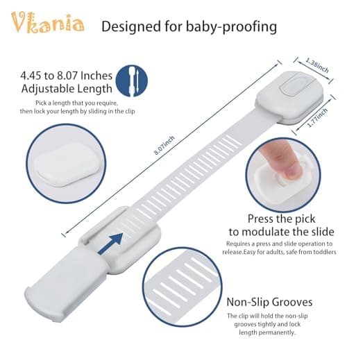 Vkania 12-Pack Baby Proofing Cabinet Locks, Adjustable Adhesive Safety Strap Latches for Cabinets, Drawers, Fridge, Oven & Toilet Seat,No Drill Child Safety Lock Kit, Easy Installation view 2