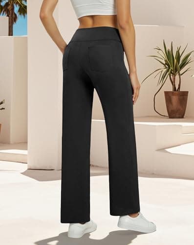 SEAJOJO Yoga Pants Women Wide Leg, High Waisted Stretch Trouser with Pockets for Casual Workout view 3