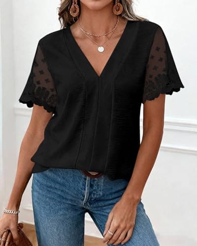 Zenlonr Women Tops Summer 2026 Short Sleeve Shirts Spring Vacation Fashion Dressy Casual Business V Neck Blouses view 2