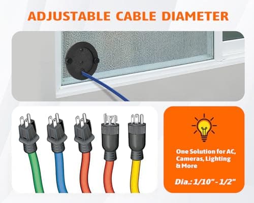 Window Screen Pass Through, Bring Inside Power Outside, for 1/10"-1/2" Cables or Hoses, Fits on Any Standard Window Screen, Dust Proof, for Rv, Pet Cameras, Various LED Lights view 4