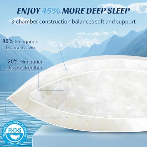 REDASW Hungarian Luxurios Goose Down Pillows Queen Size 900 Fill Power, 80% Goose Down 20% Goose Feather Bed Pillows with 100% Cotton Shell 600 Thread Count Fluffy Soft Cozy (20"X30", Pack of 2) view 3