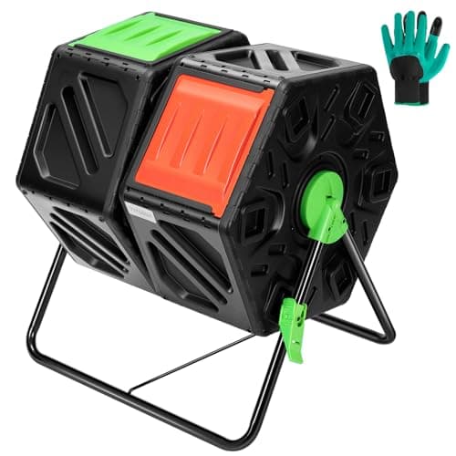 VIVOSUN Dual Chamber Tumbling Composter, 2X 18.5 Gallon Compost Bin, Heavy-Duty Compost Tumbler w/Sliding Door, Plastic, Black