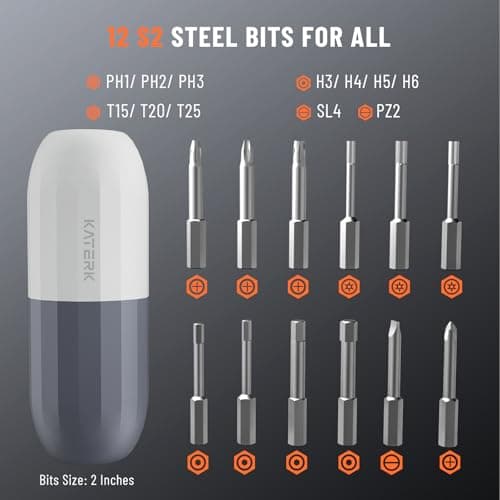 Katerk Gift for Dad, Father's Day Gifts Kit, Cordless Electric Screwdriver, Sleek White Power Tool Driver, Adjustable Torque, Extended Runtime, LED Light & 12 Bits, Home Electronic Repairs view 2