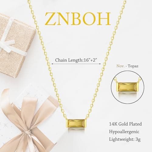 ZNBOH Birthstone Necklace for Women Dainty Trendy 14K Gold Plated Emerald Couple Necklaces Simple Green Diamond Pendant Choker Blue Cute Cubic Zirconia Jewelry for Women Mothers Birthday Gifts view 5