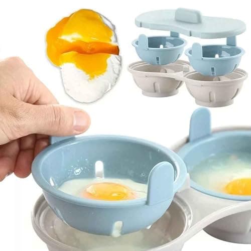 Egg Poacher Microwave Egg Cooker, 2 Cavity Edible Silicone Double Drain Poached Egg Cups, Microwave Egg Poacher Kitchen Cooking Gadgets view 4