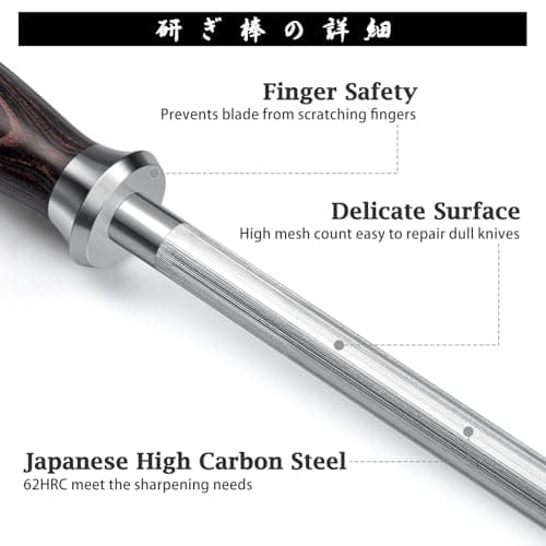 HOSHANHO Honing Rod, 12 Inch Professional Kitchen Knife Sharpener Rod | Japanese High Carbon Knife Sharpening Steel with Ergonomic Pakkawood Handle, Ideal for All Chef Knives, Gift for Chefs view 2