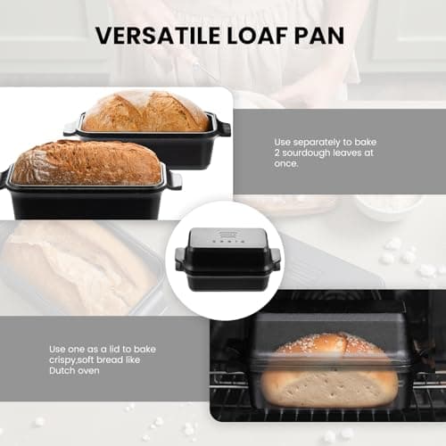 RYEDE Cast Iron Duct Oven for Sourdough Bread baking, 9×5 Loaf Pan with Lid, Bread Pans for Homemade Bread, 2 in 1 Dutch Oven Pot with Lid, Pre-Seasoned (4.5 QT) view 5