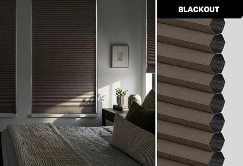 LazBlinds Cordless Cellular Shades, No Tools No Drill Blackout Honeycomb Shades Pleated Blinds for Windows, 45" W x 64" H, Dark Coffee view 4