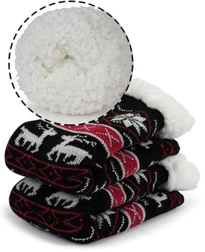 BenSorts Women Winter Thick Slipper Socks with Grippers Non Slip Warm Fuzzy Socks Christmas Gifts view 3