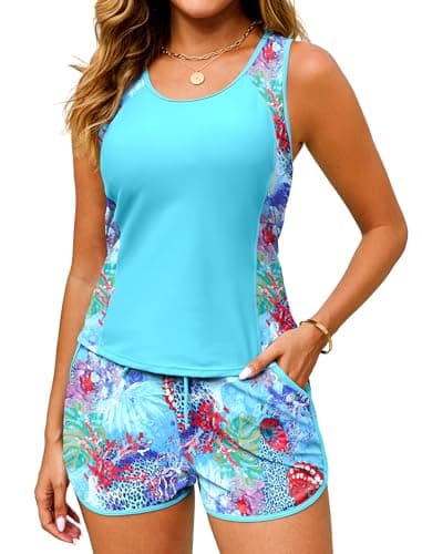 Arolina Tankini Swimsuits for Women Two Piece Athletic Bathing Suits Blouson Tankinis Top with Sporty Pockets Boy Shorts view 2