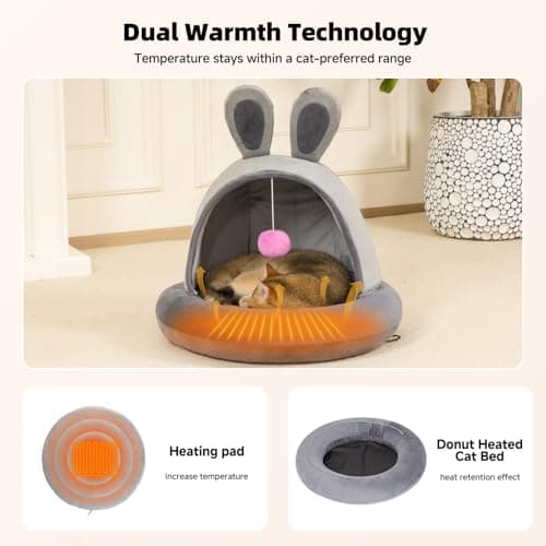 TENECUTE Heated Cat Bed with Heating Pad for Indoor Senior Cats & Small Dogs, Therapeutic Warmth for Joint Relief, Arthritis Support & Stable Body Temperature view 2
