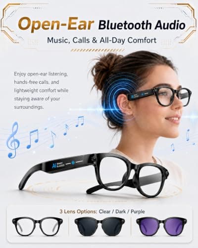 AI Glasses with Camera, 8MP & 4K Video, Camera Glasses for Men Women | Object Recognition, Real-Time Translation, Open-Ear Audio, Bluetooth Calling & Smart AI Features, Black, 3 Lenses view 4