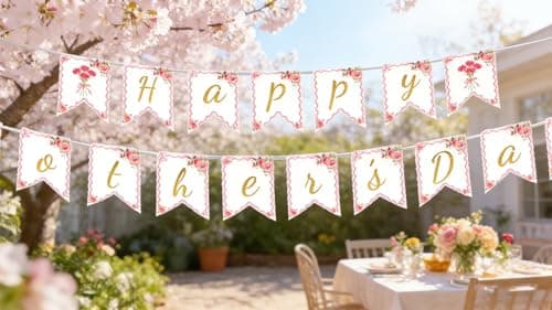 Happy Mother's Day Banner with Floral Design, Gold Glitter Letters, Party Decorations for Home, Porch, Office, Indoor Outdoor Wall Decor (Banner) view 2