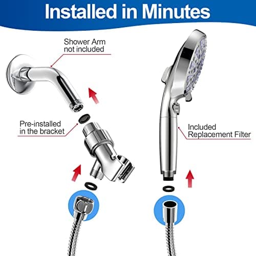 High Pressure 10-mode Detachable Shower Head with Handheld, Showerhead with ON/OFF Pause Switch, 15 Stage Water Softener Filters for Hard Water Remove Chlorine, Meet cUPC and CEC Certification view 5