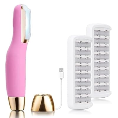 CEVEK Sonic Dermaplaning Tool - Electric Facial Hair Remover for Women & Eyebrow Trimmer, Exfoliating Face Razor with 16 Replacement Blades (6 Months Supply) for Peach Fuzz & Dead Skin (Pink)