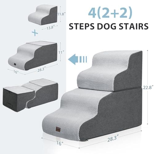 Garnpet Dog Stairs for High Beds, 4-Step Dog Steps for Small Dogs and Cats, Foldable Pet Stairs for High Bed Climbing, Non-Slip Balanced Pet Step Indoor, Dark Grey view 3