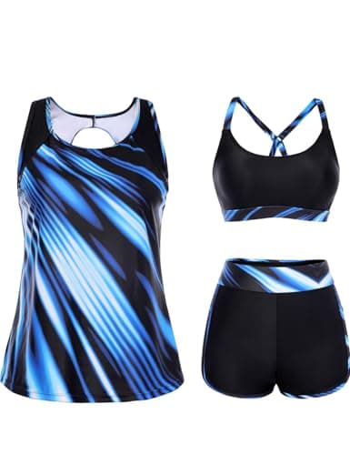 Hanna Nikole 3 Piece Tankini Swimsuits for Women, Swim Suits for Women 2026, Swim Tank Top with Bra Boy Shorts view 3