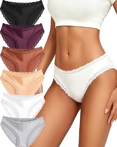 READY TO LOVE Cotton Underwear for Women Sexy Seamless Lace Bikini Panties Soft Breathable Brief Lingerie Multicolor 6 Pack view 2