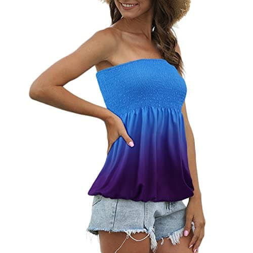Sumtory Women Tie Dye Tube Tops Pleated Stretchy Ombre Strapless Shirts view 2