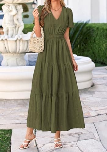 BTFBM Womens Summer Dresses 2026 V Neck Hollow Out Eyelet A Line Flowy Boho Beach Vacation Wedding Guest Maxi Dress view 5