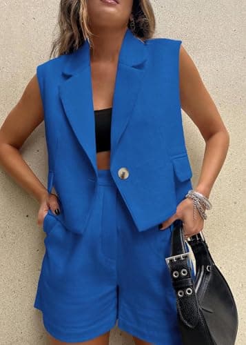 KIRUNDO 2 Piece Sets for Women Summer Outfits Business Casual Vest and Shorts Set Lightweight Sleeveless Matching Clothes view 3