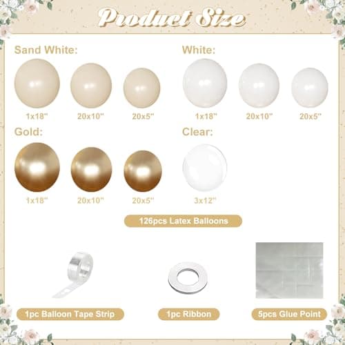 White and Gold Balloon Garland Arch Kit Sand White Balloons view 2