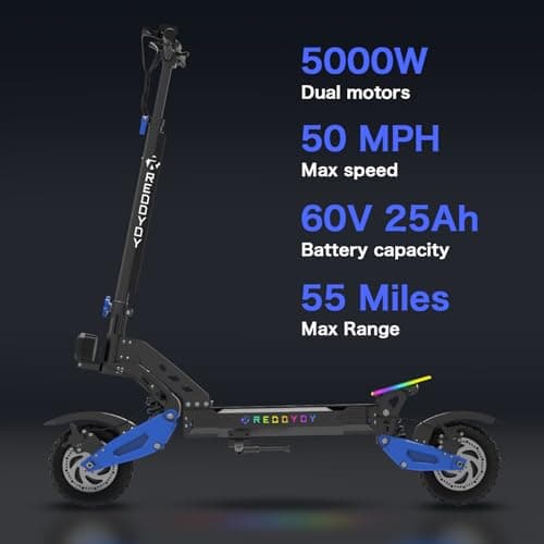 REDDYDY RD2 Off-Road Electric Scooter for Adults, 5000W Dual Motor, 60V 25Ah, Up to 50 MPH, 55 Miles Long Range, 10.5" Pneumatic Tires, Foldable Commuter E-Scooter view 3