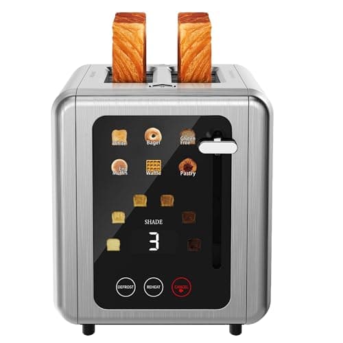 WUNLY 2 Slice Toaster,Touchscreen & Dual Independent Control Panel,5 Basic Functions & Digital Countdown Toasters,6 Shade Settings＆6 Bread Types,Smart Bread Maker Mute/Screen-Off,Titanium