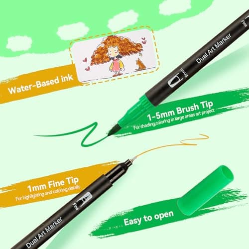Dual Tip Markers for Adult Coloring Books No Bleeding – Gel Acrylic Paint (Fine & Brush) Pen for Drawing, Rock Painting, Journaling, Non Bleed Art Marker Pencil Set for Kids/Teens Washable. 12 Colors view 4