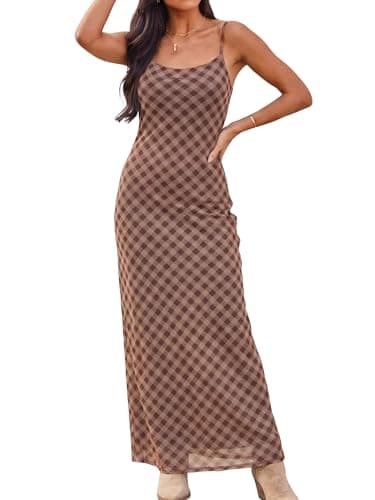 ZAFUL Womens 2026 Summer Maxi Dress Spaghetti Strap Mesh Stretch A Line Dresses Casual Beach Wedding Guest Slip Long Sundress — image 1