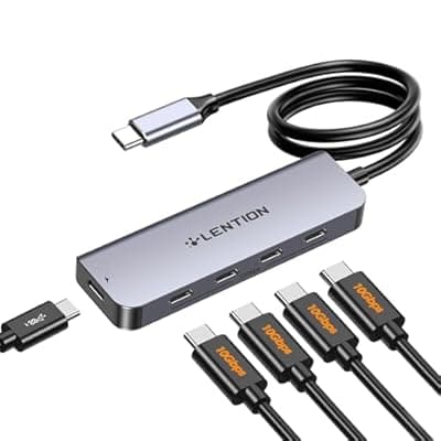LENTION 4-Port USB C Hub with Long Cable 2FT, USB C Hub Multiport Adapter 4 x Type C 3.2 10Gbps, 100W PD Charging USBC Splitter, Compatible with 2025-2018 MacBook Pro/Air, 2026 MacBook Neo and More