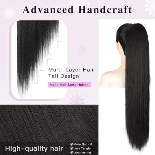 HMD Ponytail Extension, Long Straight Drawstring Pony Tail Hair Pieces Synthetic Ponytails Natural Soft Clip in Hair Extension ponytail for Women view 3