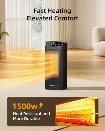 Space Heater, Electric Heaters for Indoor Use with Thermostat, Remote, 1-12H Timer, 70°Oscillation and Overheat Protection, 1500W PTC Ceramic Fast Safety Heat, Portable Heater for Office (Black) view 3