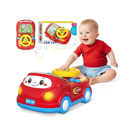Toys for 1 Year Old Boy Gifts - 2-in-1 Toddler Push Car & Musical Racing Adventure Steering Wheel Driving Game, Interactive Simulated Driving Car for Baby 12-18 Months, Birthday Gift Ages 1-2, Red — image 1