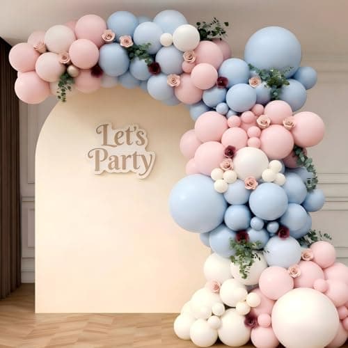 Pink and Blue Balloon Garland Arch Kit 143Pcs Pink White Blue Latex Balloons for Boys Girls Gender Reveal Birthday Party Decoration view 3