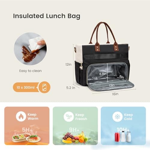 LOVEVOOK Lunch Tote Bag for Women, 3 in 1 Work Bag with Insulated Lunch Compartment & 40oz Large Cup Holder & Multi-Pockets, 15.6" Laptop Bag for Office/Daily/Travel, Gifts for Teacher Nurse Mom view 4