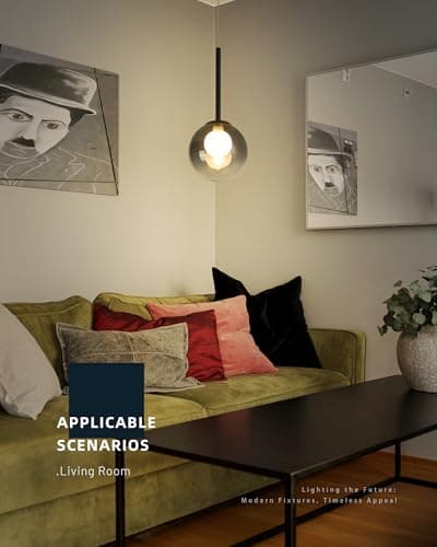 puncoll Modern Pendant Light - Pendant Light for Kitchen Island with Smocky Black Glass Globe - Hanging Ceiling Light Fixture, H3960-1-SMBK view 2