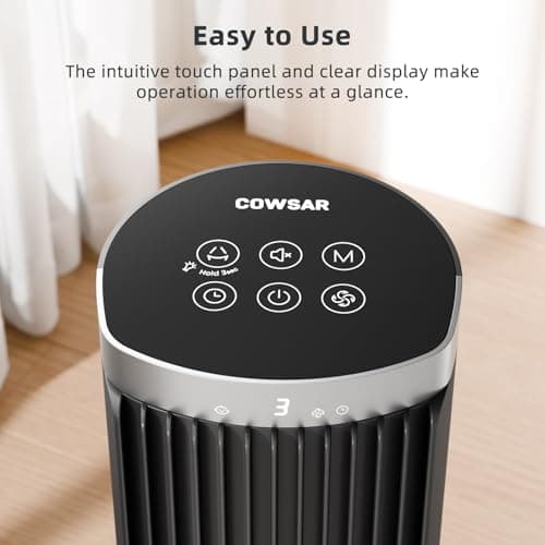 COWSAR 41-Inch Bladeless Tower Fan with Remote, 6 Speeds, 4 Modes, 24H Timer, 60° Oscillation for Bedroom, Office, Kitchen, Black view 3