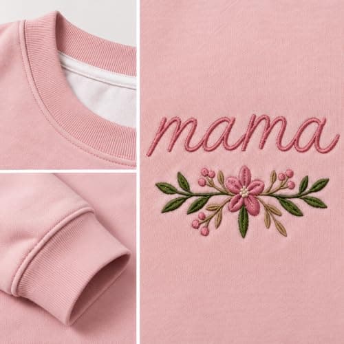 Mama Sweatshirt for Women: Floral Embroidered Mom Costumes Pullover view 6