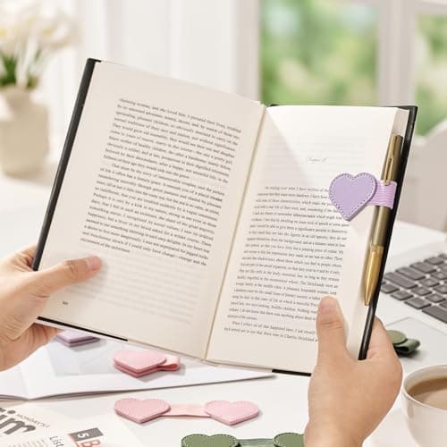 2Pcs Magnetic Leather Bookmarks with Gift Box Heart-Shaped Magnetic Pen Holder Book Marks Clip Gift for Book Lover Readers Cute Bookmark for Women, Purple view 2