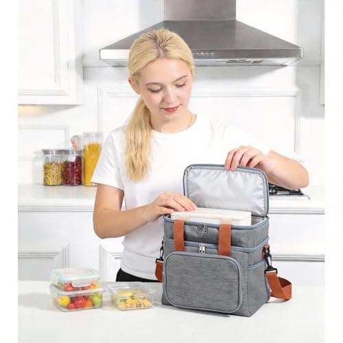 BentoBloom Insulated Lunch Bag for Men Women, Large Reusable Lunch Box with Adjustable Shoulder Strap, Leakproof Freezer-Safe Tote Bag for Work, Picnic, Office, 600D Waterproof Fabric view 2
