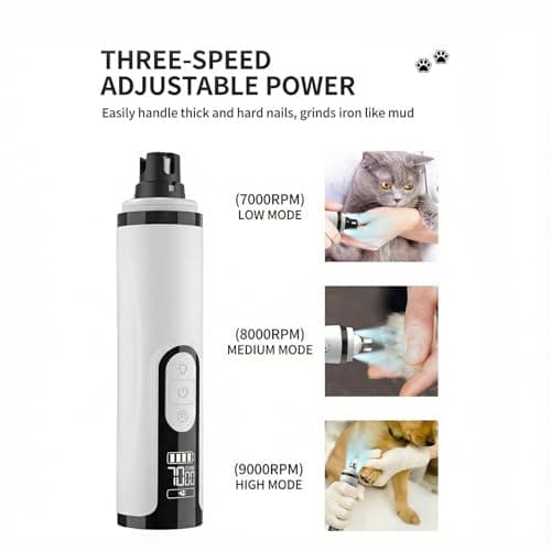 Silent Pet Nail Grinder Pro, 2025 New Dog and Cat Nail Trimmer with LED Light and 3 Speed Settings, Suitable for Thick and Long Nails(1+2*Replacement Head) view 4