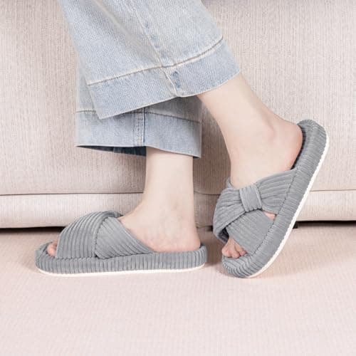 Brelzo Calvior Slippers for Women House Bedroom Memory Foam Corduroy Crossbands Slide Home Shoes view 2