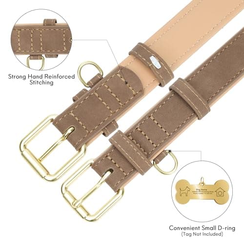 Jumpress Leather Dog Collar for Small Dogs, Soft Padded Dog Leather Collar with Heavy Duty Gold Buckle, Durable & Comfortable, Brown, S view 5