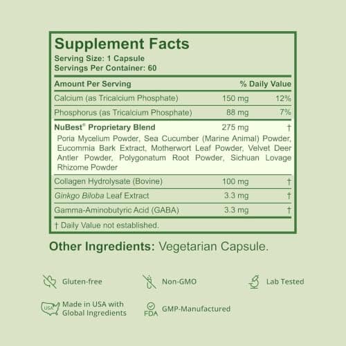 NuBest Tall Calcium & Collagen for Kids 5+ and Teens, 60 Capsules | Bone Health Support. 150 mg Calcium per Capsule. 1 Capsule Twice Daily After Meals, 30-Day Supply view 2